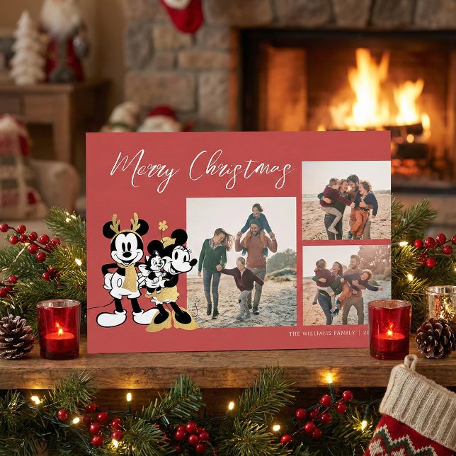 Mickey & Minnie | Christmas Family 3 Photo Collage Invitation (Creator Uploaded)