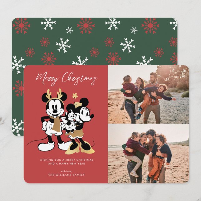 Mickey & Minnie | Christmas Family Photo Collage Invitation (Front/Back)