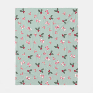 Mickey & Minnie | Christmas Holly Pattern Fleece Blanket
