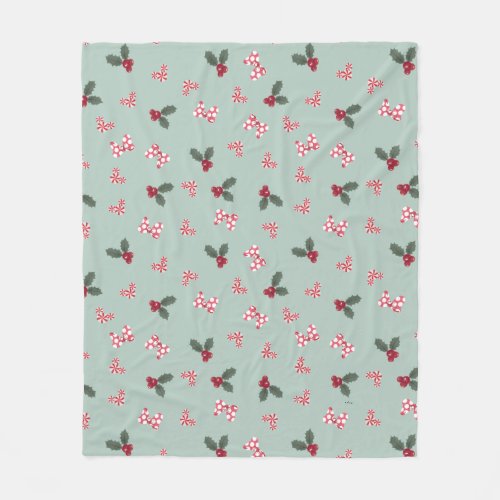 Mickey  Minnie  Christmas Holly Pattern Fleece Blanket