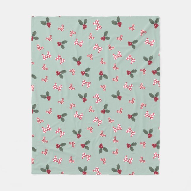 Mickey & Minnie | Christmas Holly Pattern Fleece Blanket (Front)