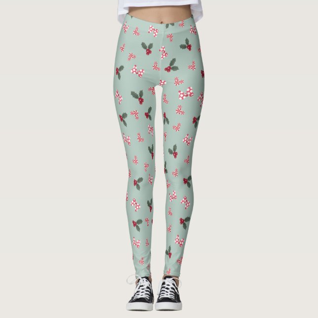 Mickey & Minnie | Christmas Holly Pattern Leggings (Front)