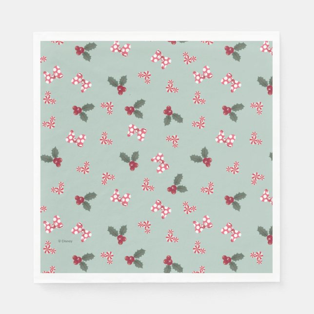 Mickey & Minnie | Christmas Holly Pattern Napkins (Front)