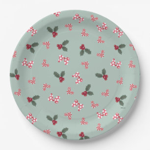Mickey & Minnie   Christmas Holly Pattern Paper Plates