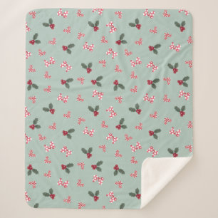 Mickey & Minnie   Christmas Holly Pattern Sherpa Blanket