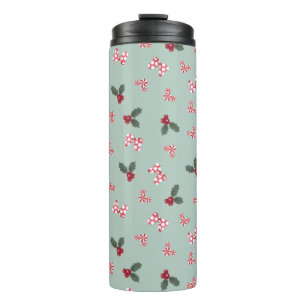 Mickey & Minnie   Christmas Holly Pattern Thermal Tumbler
