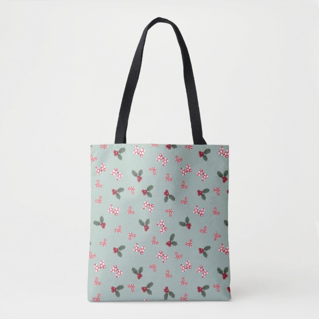 Mickey & Minnie | Christmas Holly Pattern Tote Bag (Front)