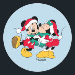 Mickey & Minnie | Christmas Kisses Classic Round Sticker<br><div class="desc">Season's Greetings from Mickey Mouse and all his Friends! Celebrate the Holiday's this year Mickey & Minnie in this cute Christmas graphic.</div>
