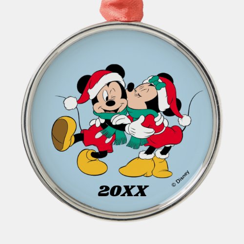 Mickey  Minnie  Christmas Kisses Metal Ornament