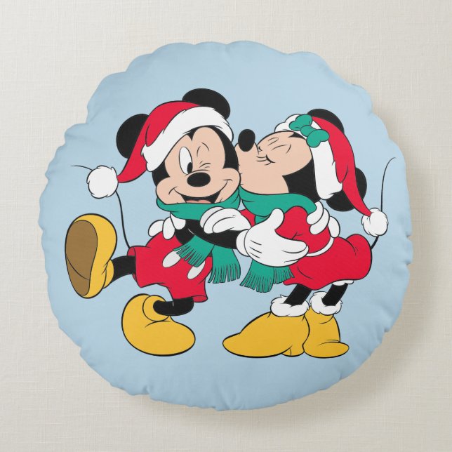 Mickey & Minnie | Christmas Kisses Round Pillow (Front)