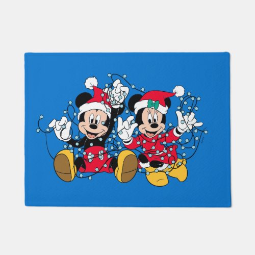 Mickey  Minnie Christmas Lights Doormat