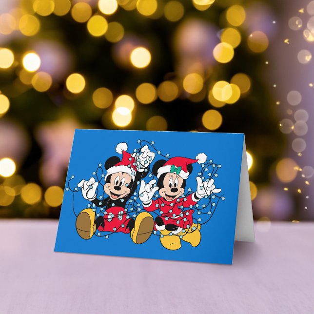 Mickey & Minnie |Christmas Lights Holiday Card (Card on table)