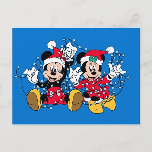 Mickey  Minnie Christmas Lights Holiday Postcard