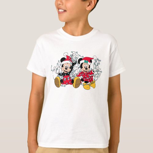 Mickey  Minnie Christmas Lights T_Shirt