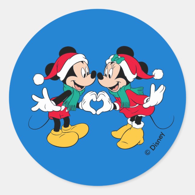 Mickey & Minnie | Christmas Love Classic Round Sticker (Front)