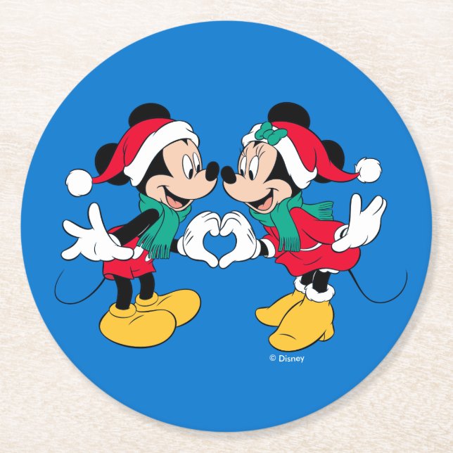 Mickey & Minnie | Christmas Love Round Paper Coaster (Front)