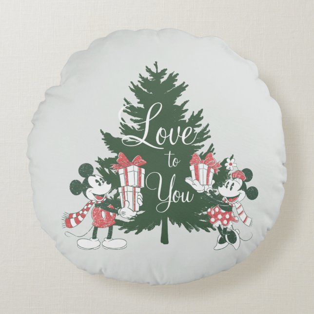 Mickey & Minnie | Christmas Love to You Round Pillow (Front)