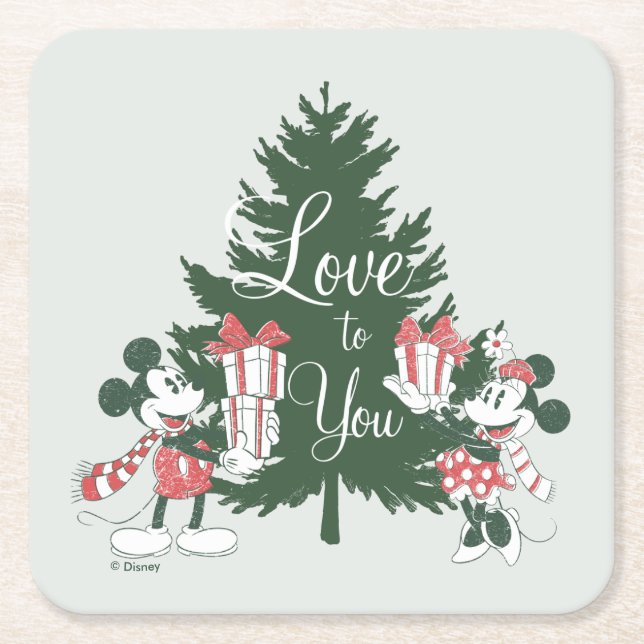 Mickey & Minnie | Christmas Love to You Square Paper Coaster (Front)