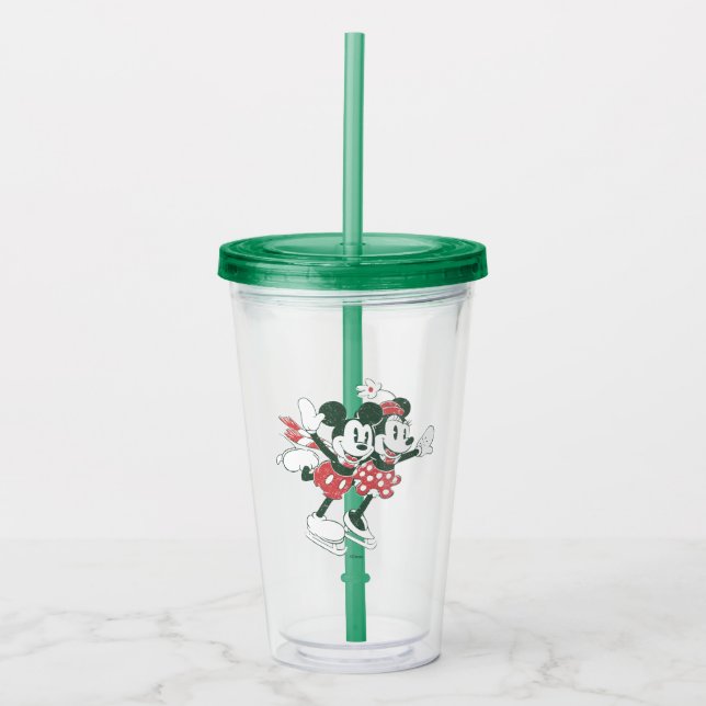 Mickey & Minnie | Christmas Skating Noel Acrylic Tumbler (Front)