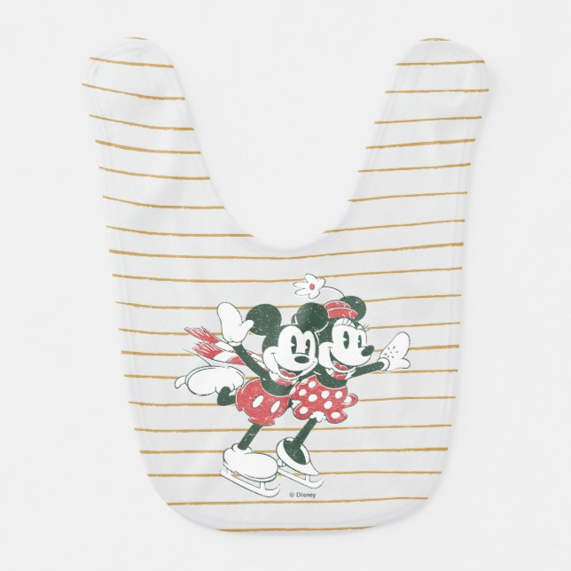 Mickey & Minnie | Christmas Skating Noel Baby Bib (Front)