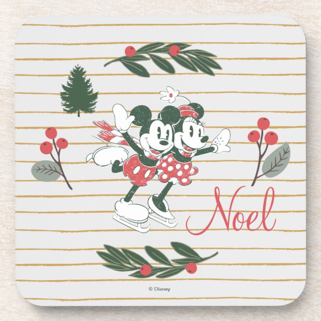 Mickey & Minnie | Christmas Skating Noel Beverage Coaster (Front)