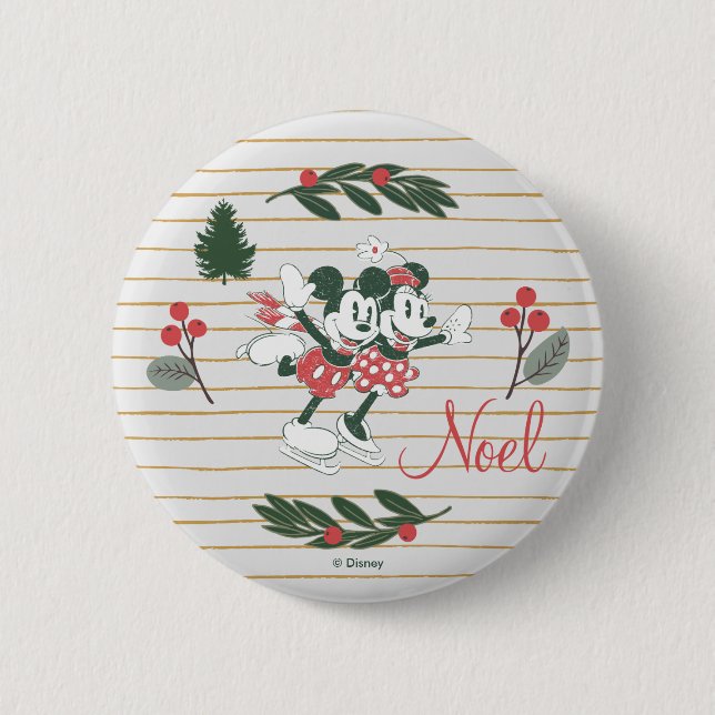 Mickey & Minnie | Christmas Skating Noel Button (Front)