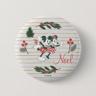 Mickey & Minnie   Christmas Skating Noel Button