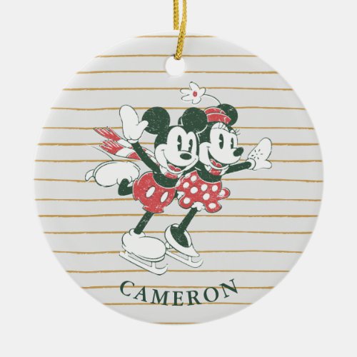 Mickey  Minnie  Christmas Skating Noel Ceramic Ornament