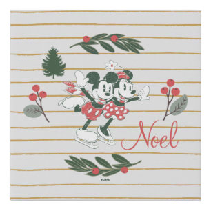 Mickey & Minnie   Christmas Skating Noel Faux Canvas Print