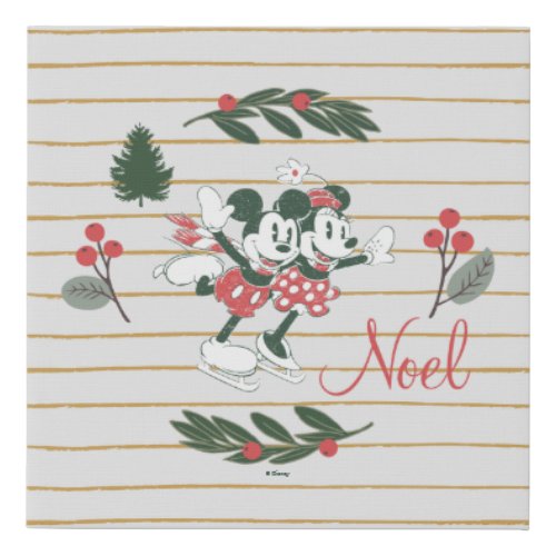 Mickey  Minnie  Christmas Skating Noel Faux Canvas Print