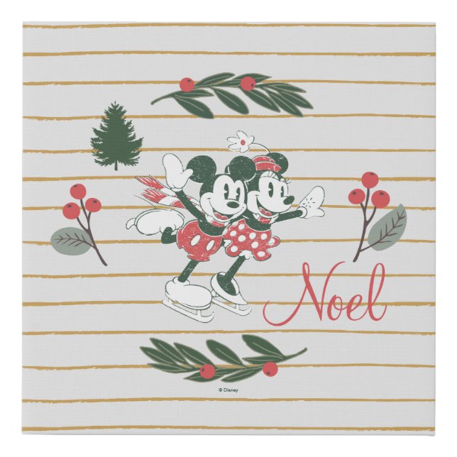 Mickey & Minnie | Christmas Skating Noel Faux Canvas Print (Front)