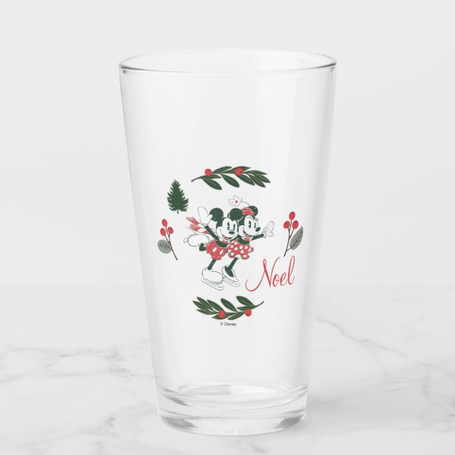 Mickey & Minnie | Christmas Skating Noel Glass (Front)