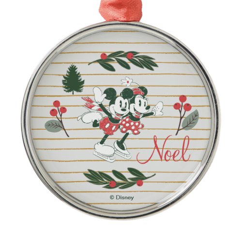 Mickey &amp; Minnie | Christmas Skating Noel Metal Ornament