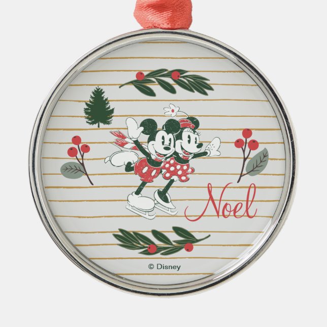 Mickey & Minnie | Christmas Skating Noel Metal Ornament (Front)