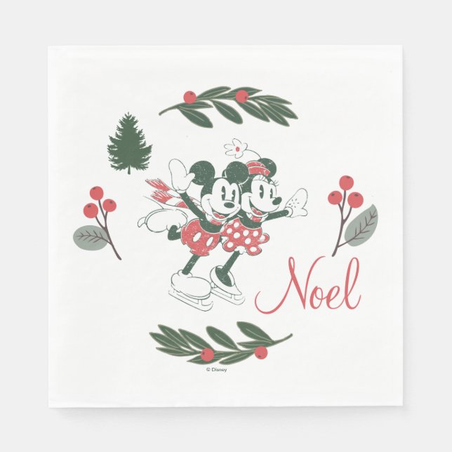 Mickey & Minnie | Christmas Skating Noel Napkins (Front)