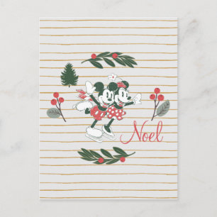 Mickey & Minnie Christmas Skating Noel Postcard