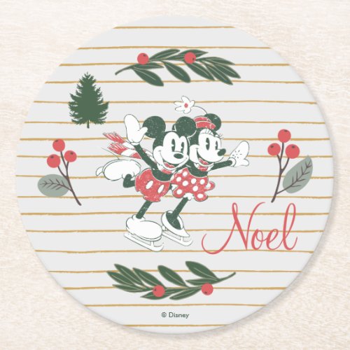 Mickey  Minnie  Christmas Skating Noel Round Paper Coaster
