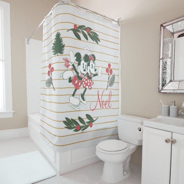 Mickey & Minnie | Christmas Skating Noel Shower Curtain (In Situ)