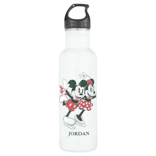 Mickey & Minnie | Christmas Skating Noel Stainless Steel Water Bottle (Front)