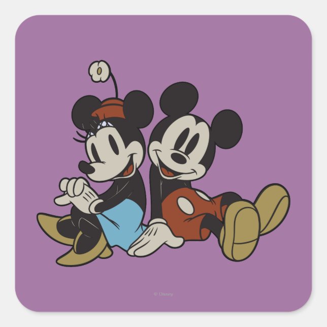 Mickey & Minnie | Classic Pair Sitting Square Sticker (Front)