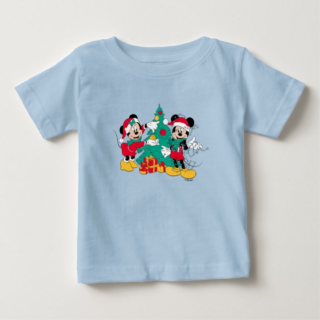 Mickey & Minnie | Decorate the Christmas Tree Baby T-Shirt (Front)