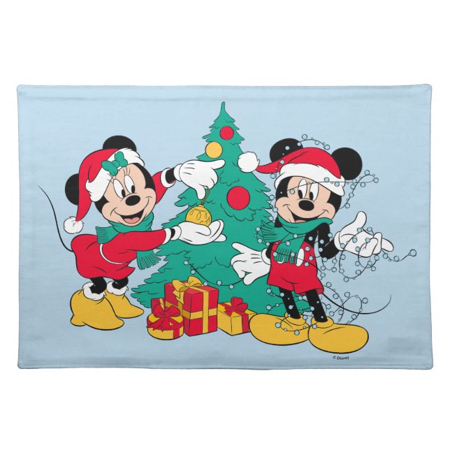 Mickey & Minnie | Decorate the Christmas Tree Cloth Placemat (Front)