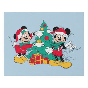 Mickey & Minnie   Decorate the Christmas Tree Faux Canvas Print