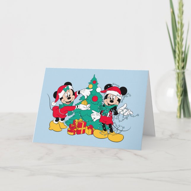 Mickey & Minnie | Decorate the Christmas Tree Holiday Card (Front)