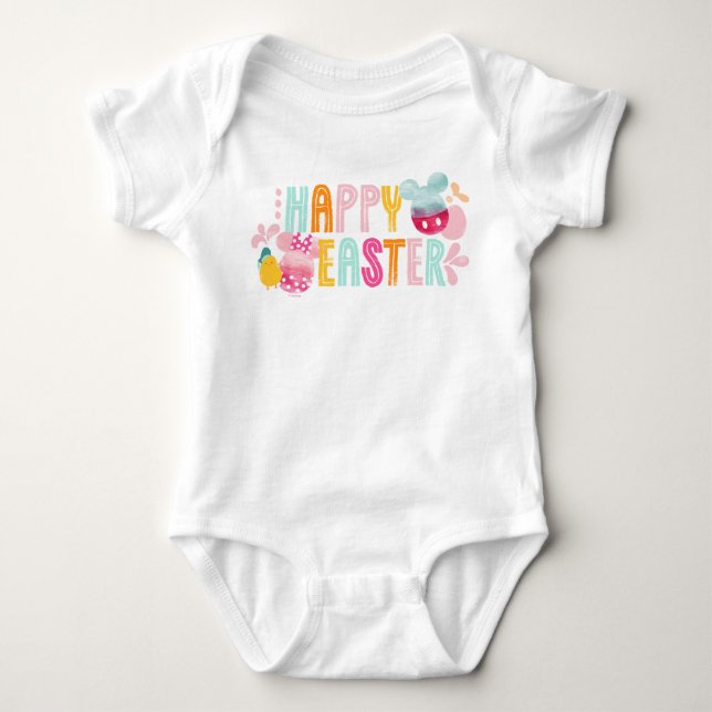Mickey & Minnie | Happy Easter Watercolor Graphic Baby Bodysuit (Front)
