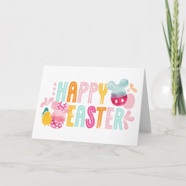 Mickey & Minnie | Happy Easter Watercolor Graphic Card (Front)
