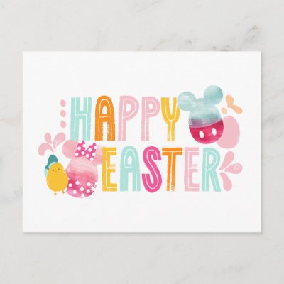 Mickey &amp; Minnie | Happy Easter Watercolor Graphic Postcard
