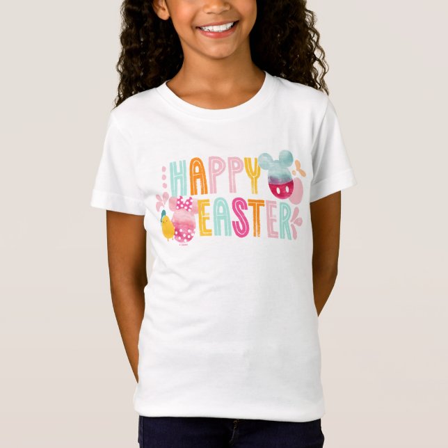 Mickey & Minnie | Happy Easter Watercolor Graphic T-Shirt (Front)