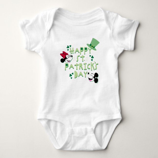Mickey & Minnie | Happy St. Patrick's Day Baby Bodysuit (Front)