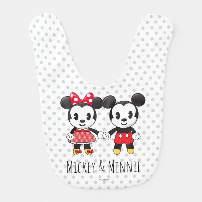 Mickey & Minnie Holding Hands Emoji Baby Bib (Front)
